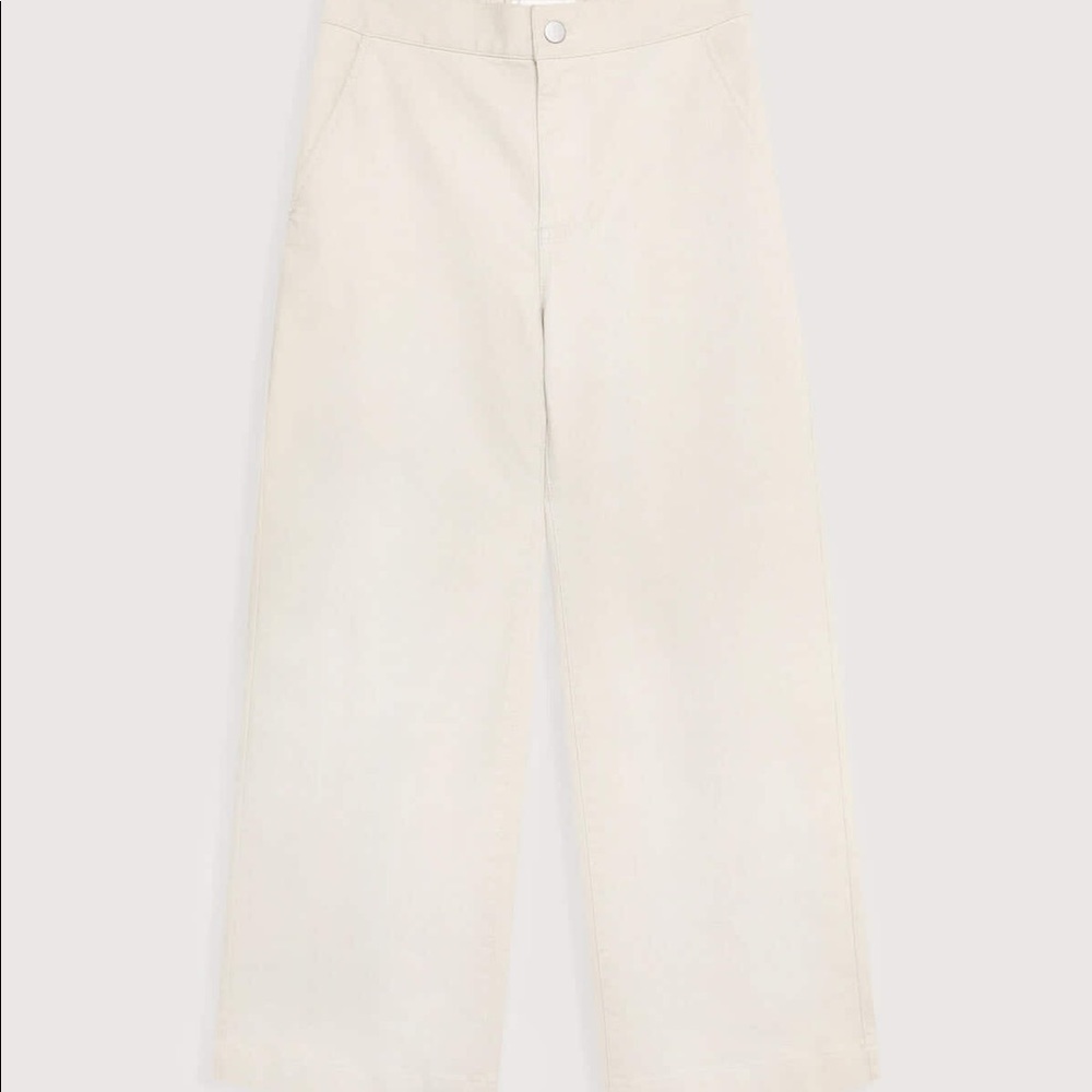 OAK + FORT  CROPPED TWILL WIDE LEG PANT, SMALL, CREAM